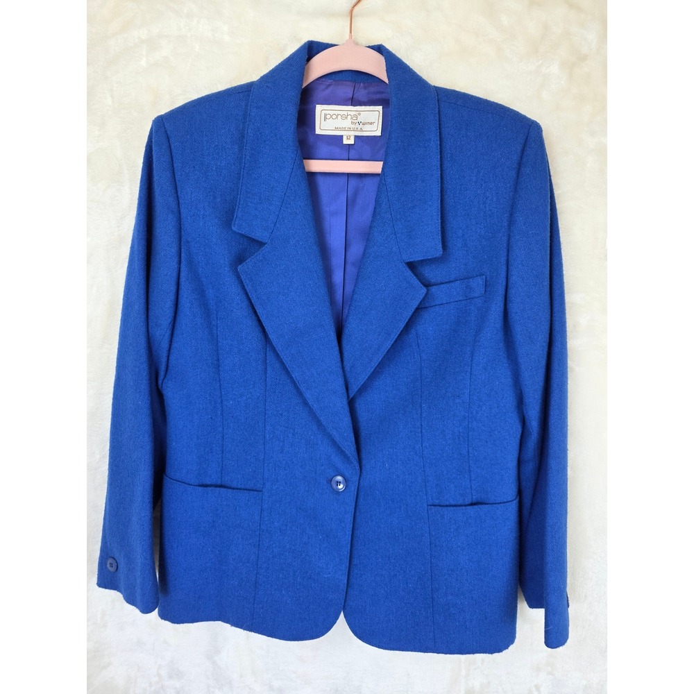 Porsha by Winer Vintage Cobalt Blue Wool Blend Blazer Jacket USA Made Womens 12